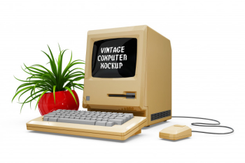 Vintage computer mock-up isolated Free Psd