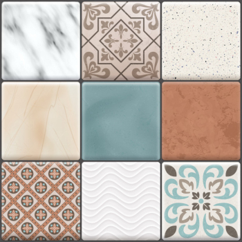 Colored realistic ceramic floor tiles icon set different types colors and patterns Free Vector