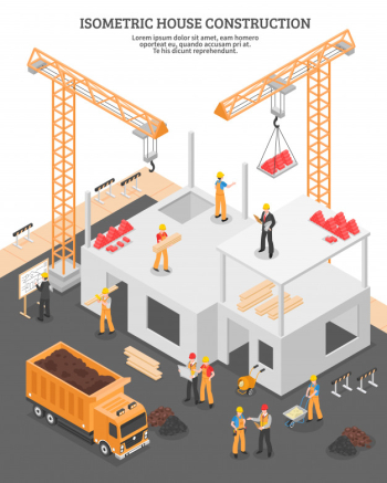 Isometric construction vertical composition Free Vector