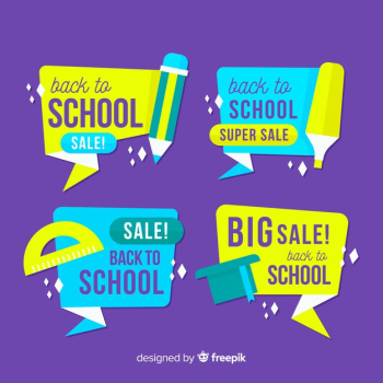 Flat back to school sales labels collection Free Vector