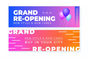 Colourful with balloons grand re-opening banner Free Vector