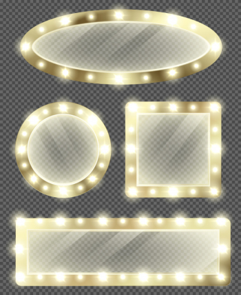 Makeup mirrors in gold frame with light bulbs Free Vector
