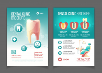 Dental clinic advertising brochure, poster cartoon pages template. Free Vector