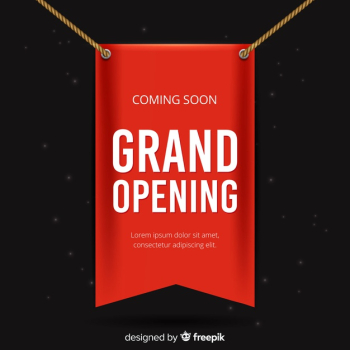 Red banderole grand opening realistic style Free Vector