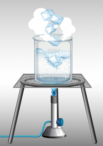 Science experiment with burning ice in the beaker Free Vector