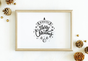 Merry christmas illustration in a frame mockup Free Psd