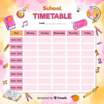 Watercolor style school timetable template Free Vector