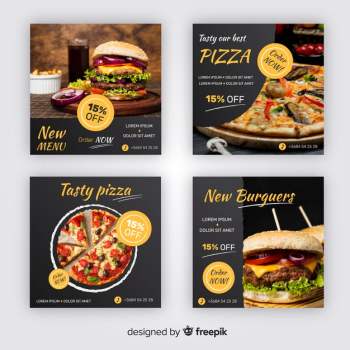Pizza and burgers instagram post collection Free Vector