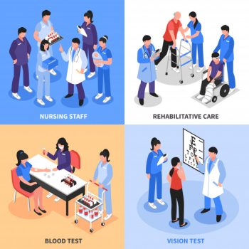 Hospital isometric icons concept Free Vector