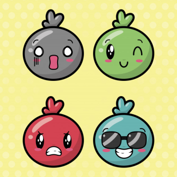 Happy kawaii emojis, cartoon faces Free Vector