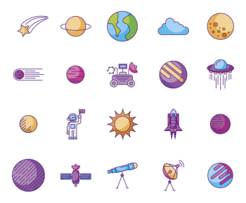 Bundle of planets and space icons Free Vector