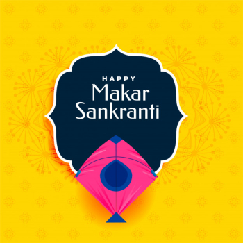 Happy makar sankranti yellow  with pink kite Free Vector