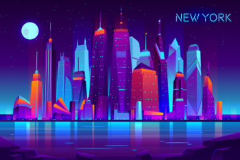 Modern new york city cartoon vector night landscape Free Vector