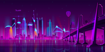 Modern city cartoon vector night landscape. Free Vector