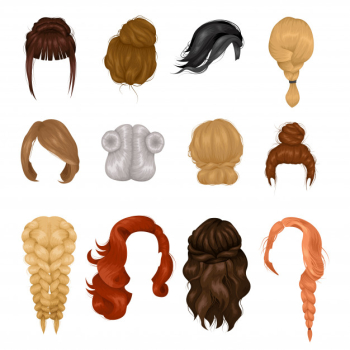 Women wigs hairstyle  realistic icons set Free Vector