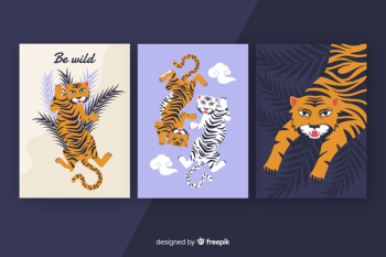 Hand drawn wild animal card collection Free Vector