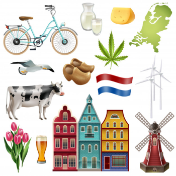 Holland netherlands travel icon set Free Vector