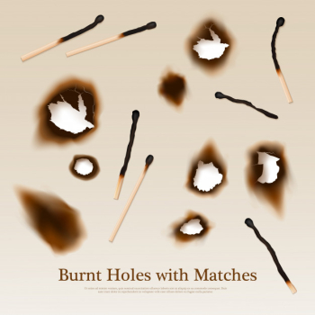 Paper with burnt holes and matches Free Vector