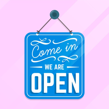 We are back in business blue sign Free Vector