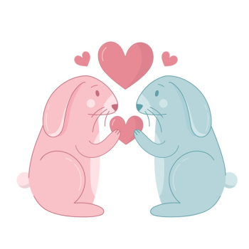 Rabbit cartoon for valentines day couple Free Vector