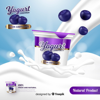 Realistic grape yogurt advertisement Free Vector