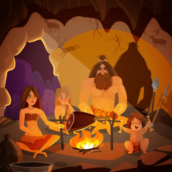 Caveman family cartoon illustration Free Vector