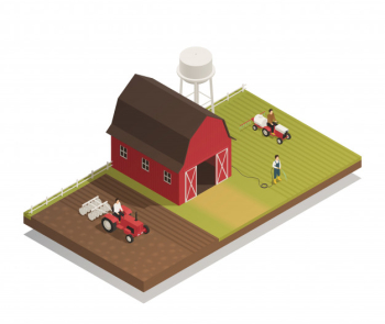 Gardening farm machinery isometric composition Free Vector