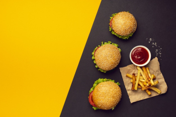 Flat lay burgers with french fries Free Photo