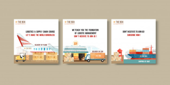 Logistics ads design with plane, box, forklift, creative bright watercolor set illustration. Free Vector