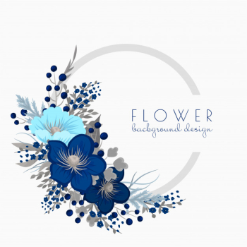 Flower wreath drawing  blue circle frame with flowers Free Vector
