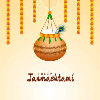 Happy janmashtami festival background with hanging pot Free Vector