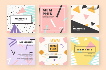 Memphis card template collection Free Vector
