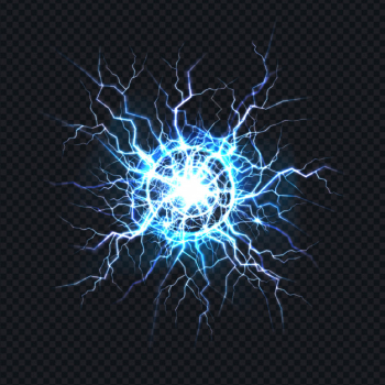 Powerful electrical discharge, lightning strike impact place realistic Free Vector