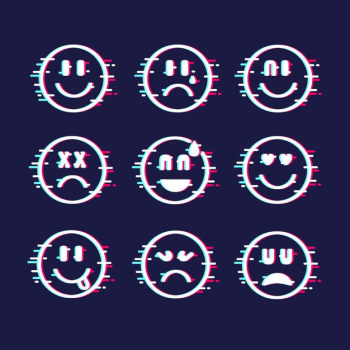 Glitch emojis collection Free Vector