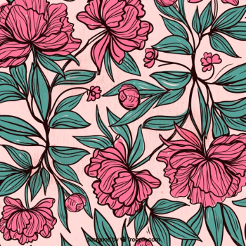 Background of hand drawn flowers and leaves Free Vector