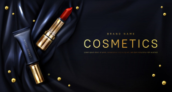 Lipstick cosmetics make up beauty product banner Free Vector