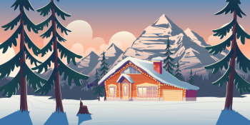 Cottage house in winter mountains cartoon illustration Free Vector