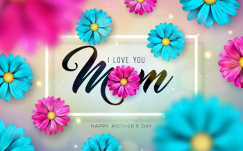 I love you mom. happy mother's day greeting card design with falling colorful flower and typography letter Free Vector
