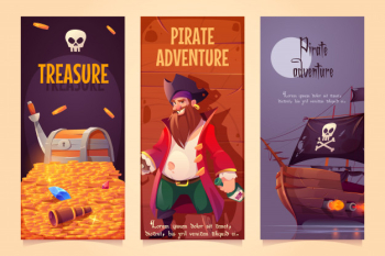 Pirate adventure vertical banners set Free Vector
