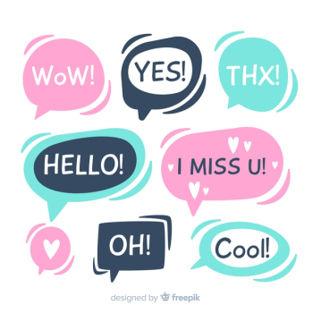 Hand drawn flat speech bubbles with different expressions Free Vector