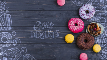 Flat lay composition of donuts Free Psd