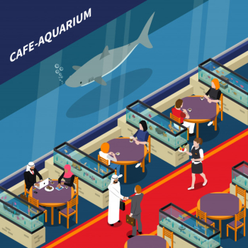 Cafe aquarium isometric composition Free Vector