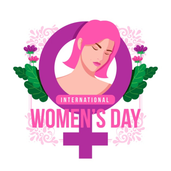 Women's day with symbol and flowers Free Vector