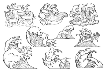 Japanese wave doodle Free Vector