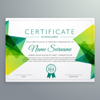 Polygonal green achievement certificate template Free Vector