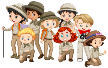 Many children in brown safari uniform Free Vector