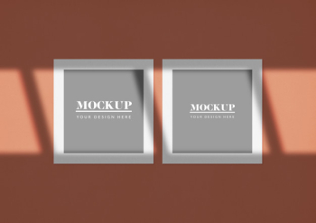 Double square cards mockup with elegant shadow Free Psd