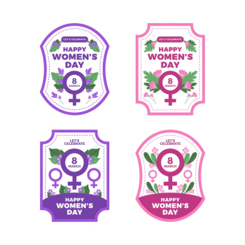 Women's day badge collection with flowers Free Vector