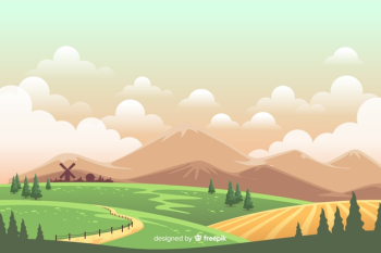 Colorful farm landscape cartoon style Free Vector