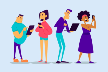 People with smartphones and laptop Free Vector
